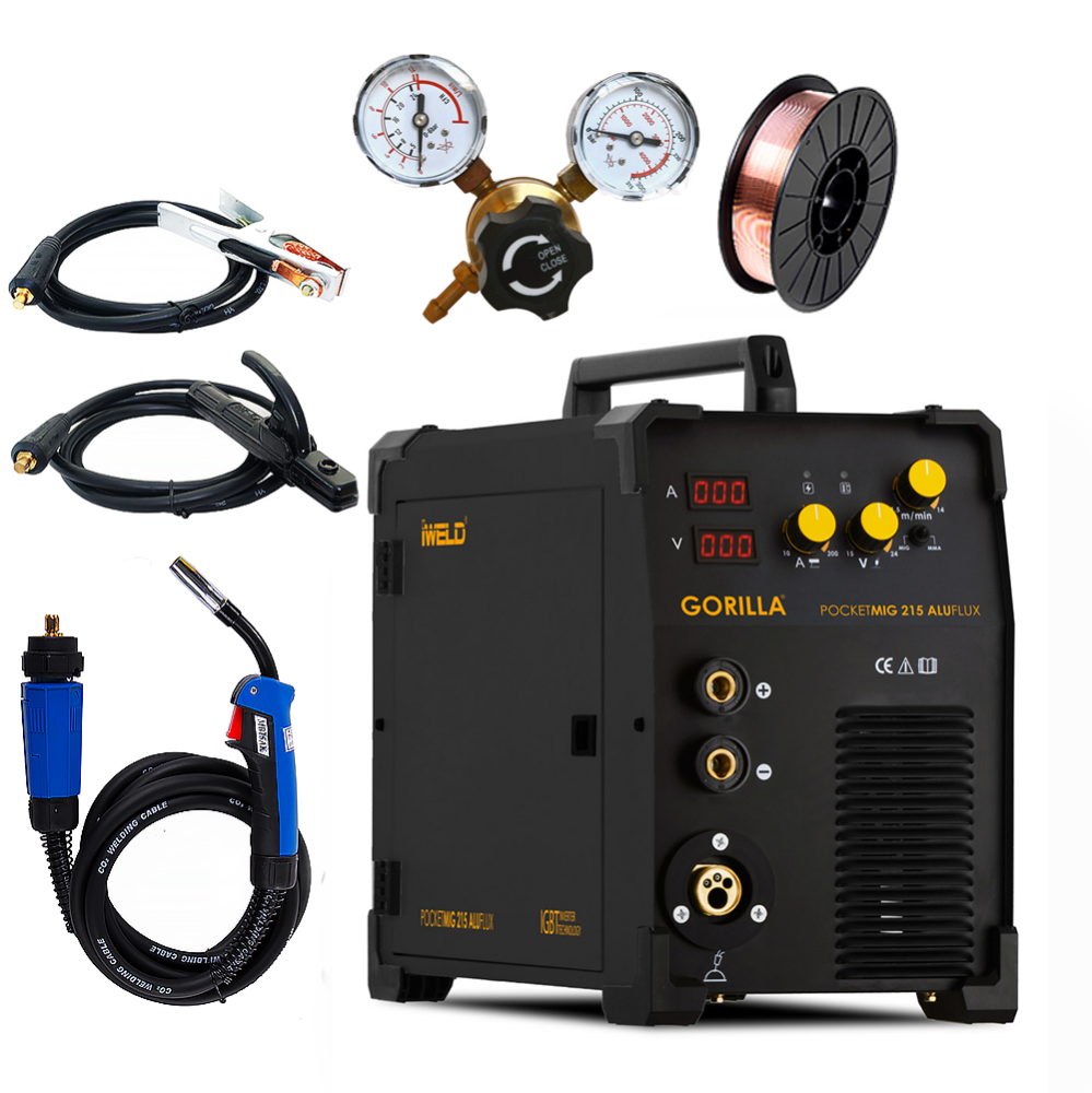 IWELD POCKETMIG 215 (200A) ALUFLUX Hegesztő inverter csomagban