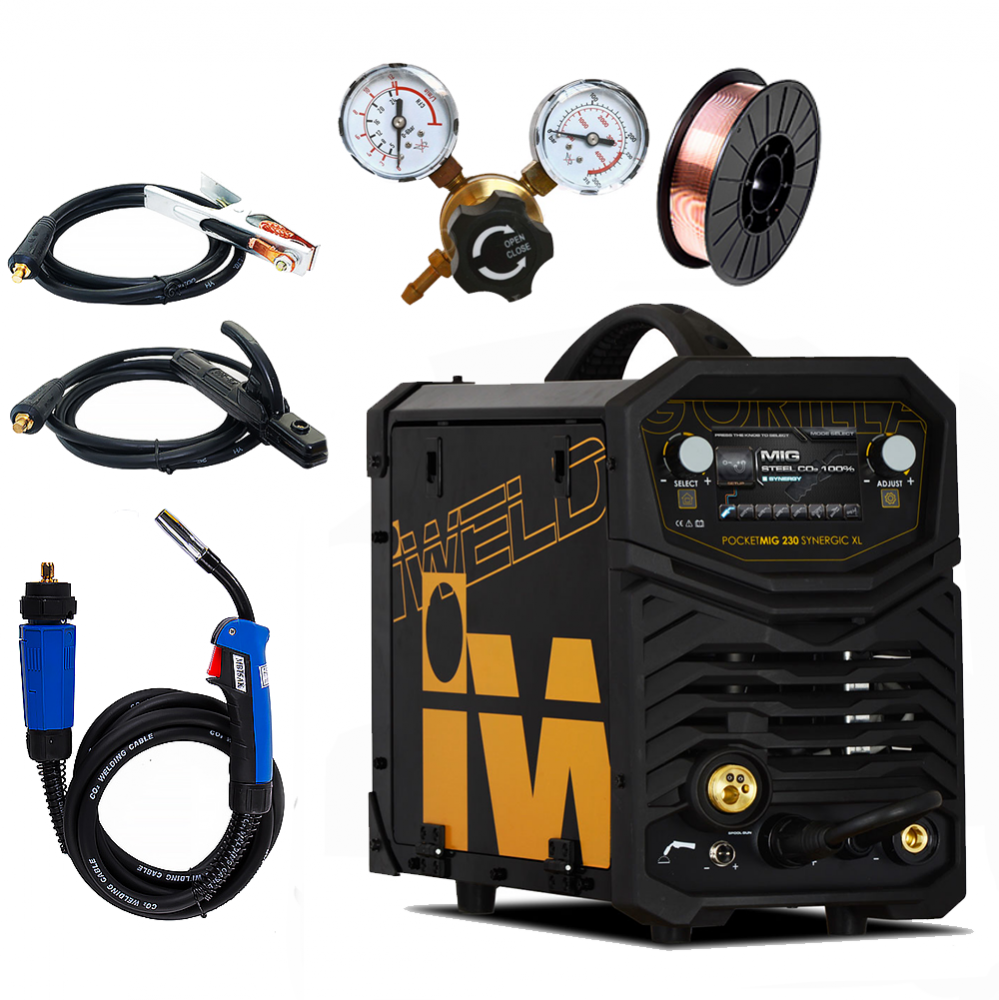 IWELD GORILLA POCKETMIG 230 (220A) Synergic XL hegesztő inverter csomagban