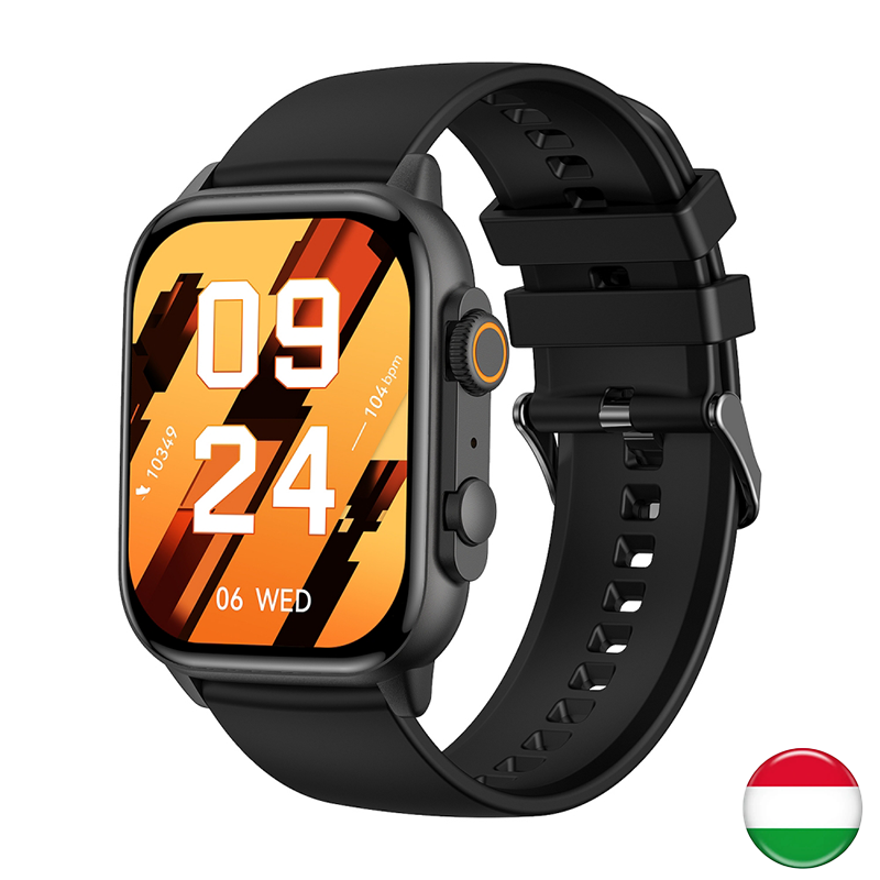 FitMate™ Wave Okosóra - Fekete, Cserélhető Fekete Szilikon szíjjal