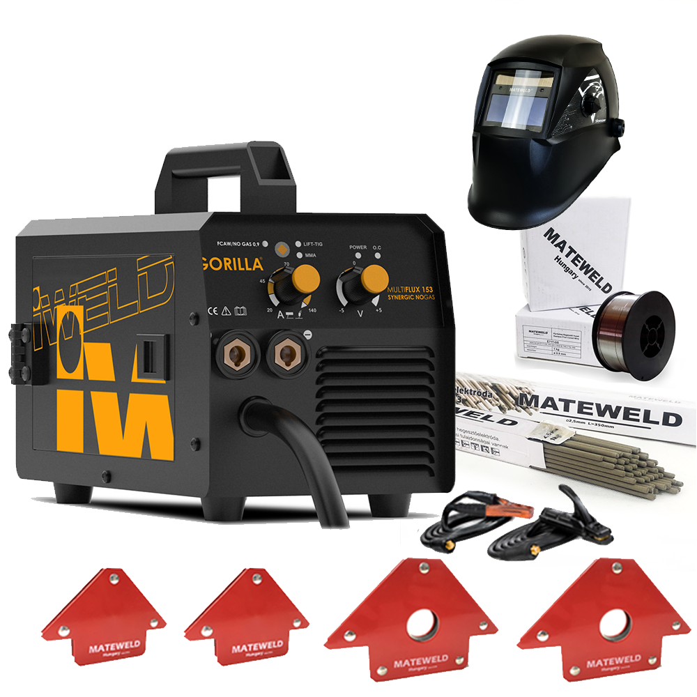 IWELD GORILLA MULTIFLUX 153 (140A) SYNERGIC NOGAS inverteres hegesztő teljes csomagban