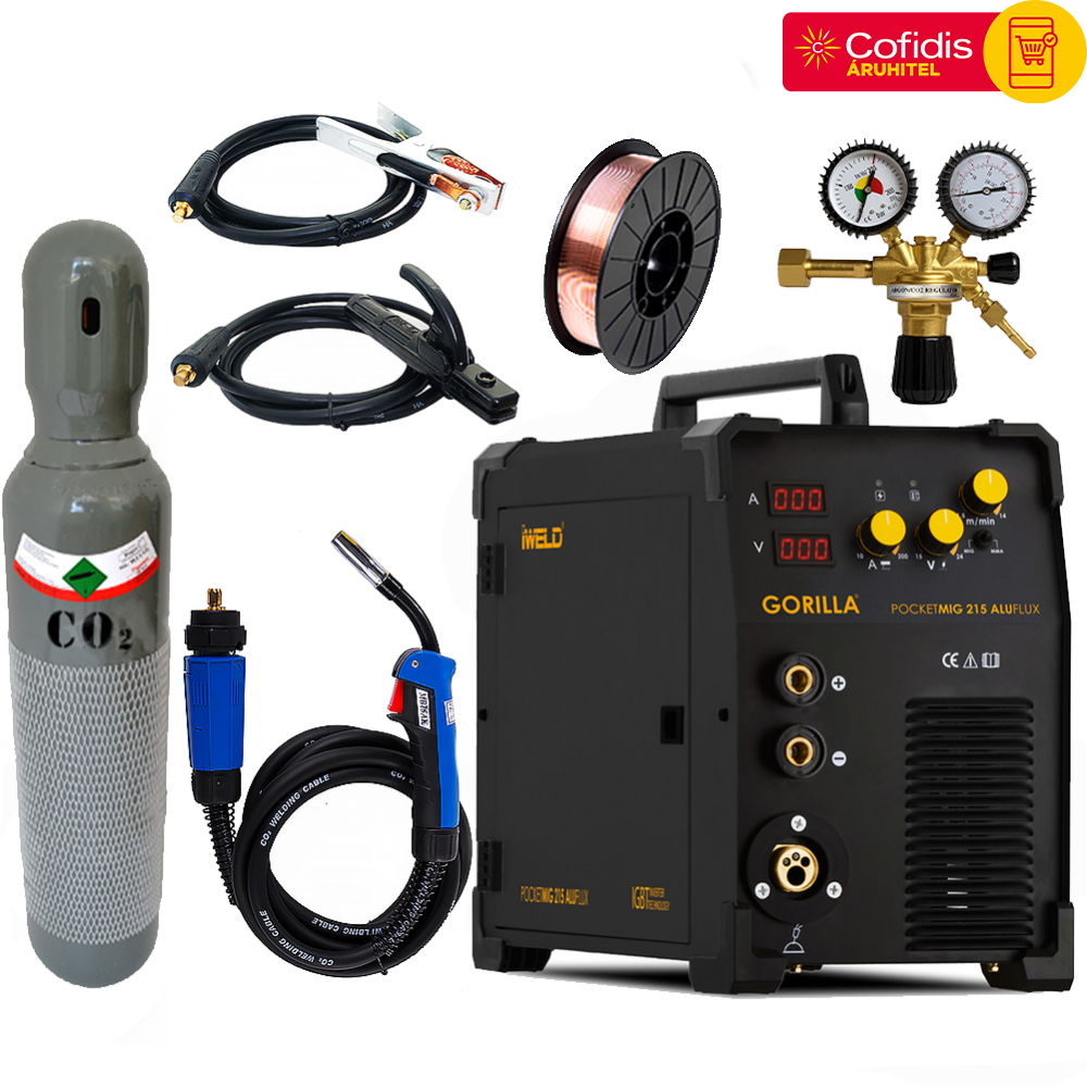 IWELD POCKETMIG 215 (200A) ALUFLUX Hegesztő inverter teljes csomagban