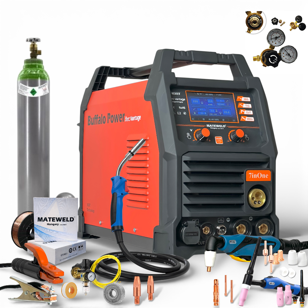 MATEWELD Hungary Buffalo Power ArcVantage 7inOne - 250 A multifunkcionális hegesztő és plazmavágógép teljes csomagban