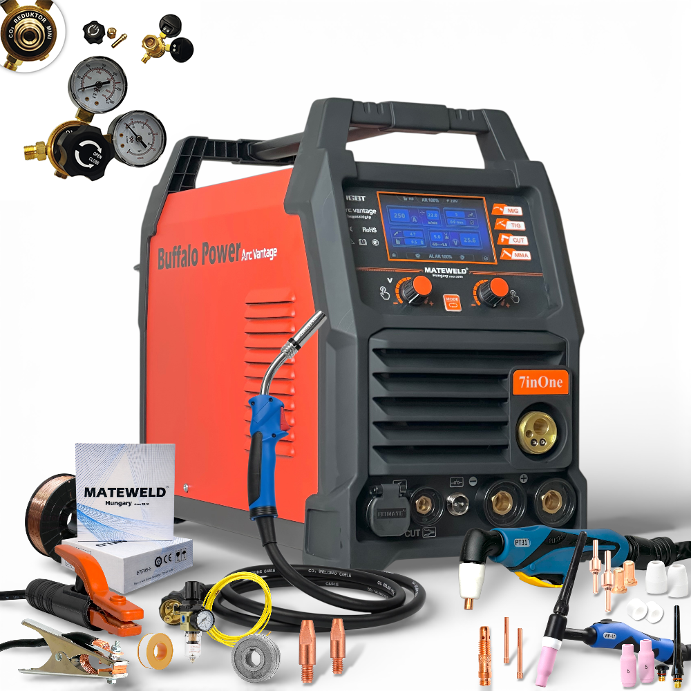 MATEWELD Hungary Buffalo Power ArcVantage 7inOne - 250 A multifunkcionális hegesztő és plazmavágógép csomagban