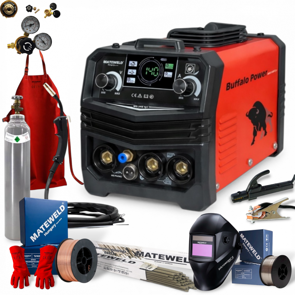 MATEWELD Hungary Buffalo Power™ MIG-140E Syn porbeles hegesztő teljes csomagban