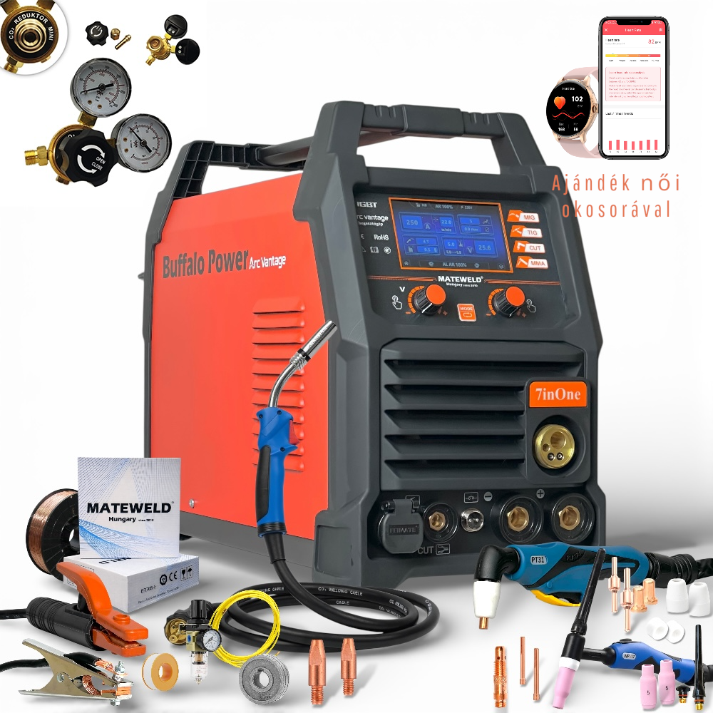 MATEWELD Hungary Buffalo Power ArcVantage 7inOne - 250 A multifunkcionális hegesztő és plazmavágógép csomagban