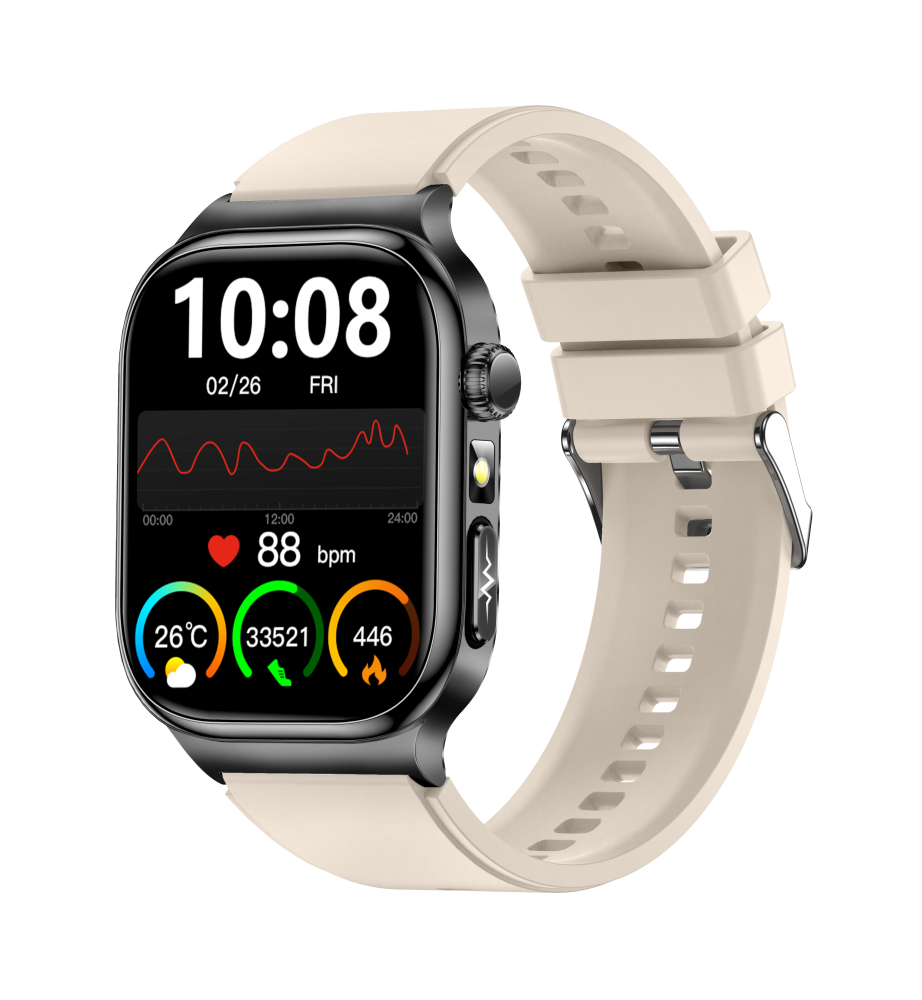  FitMate™ Zenox EKG Fekete okosóra- Bézs szilikon szíjjal