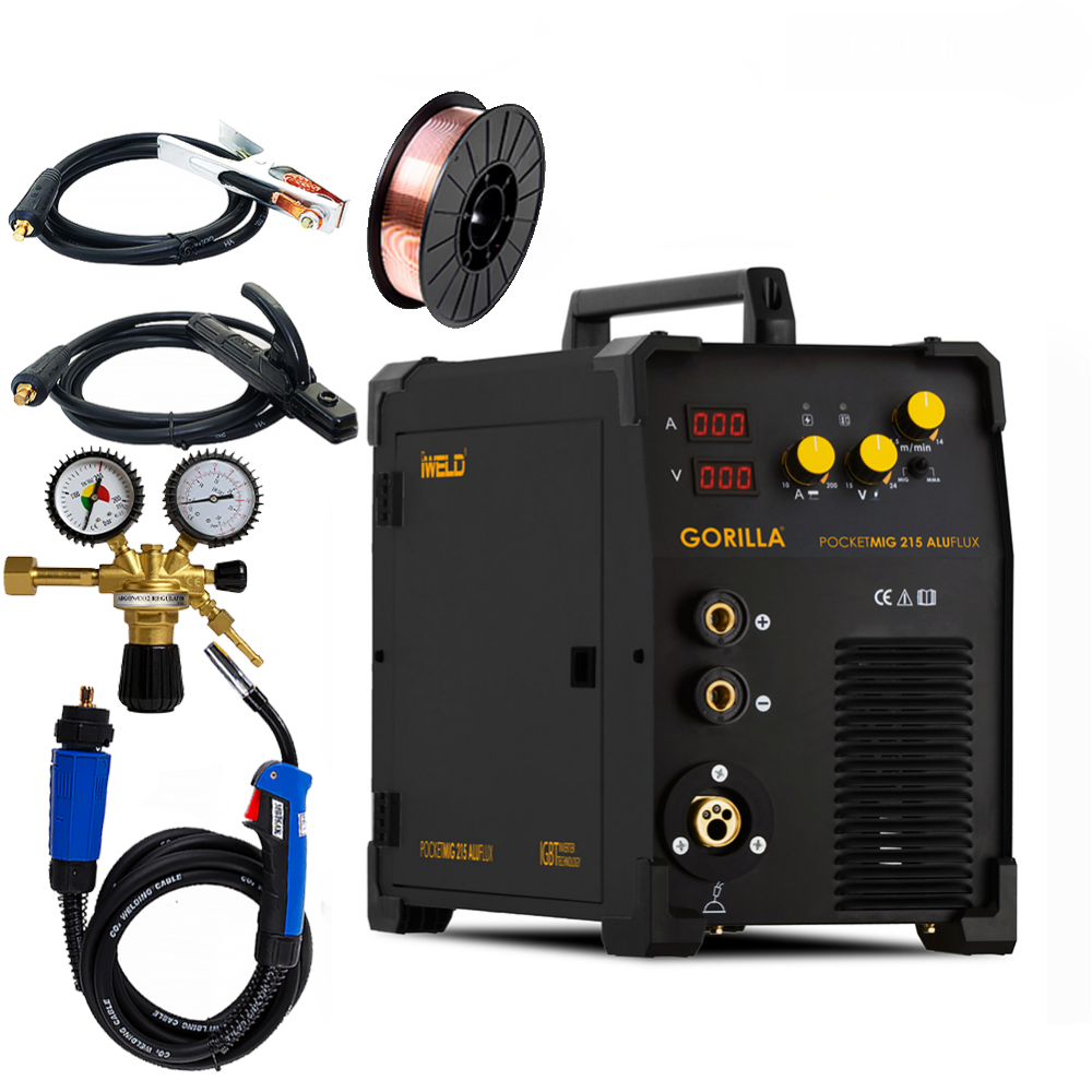 IWELD POCKETMIG 215 (200A) ALUFLUX Hegesztő inverter csomagban