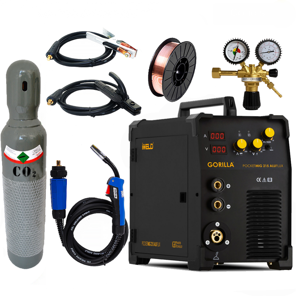 IWELD POCKETMIG 215 (200A) ALUFLUX Hegesztő inverter teljes csomagban