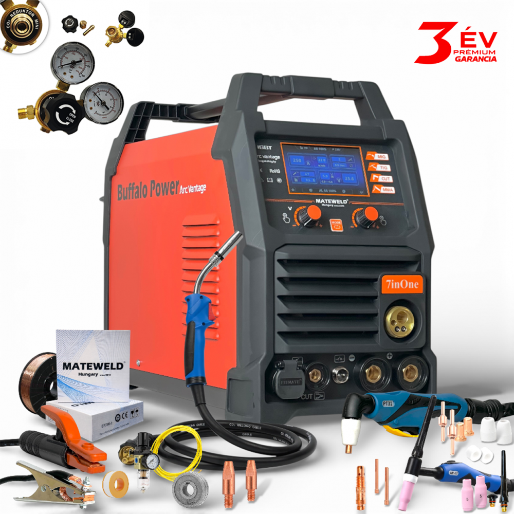 MATEWELD Hungary Buffalo Power ArcVantage 7inOne - 250 A multifunkcionális hegesztő és plazmavágógép csomagban