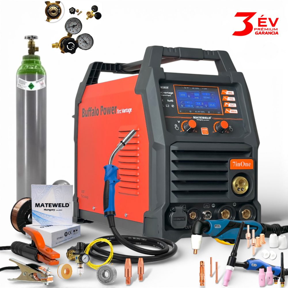 MATEWELD Hungary Buffalo Power ArcVantage 7inOne - 250 A multifunkcionális hegesztő és plazmavágógép teljes csomagban